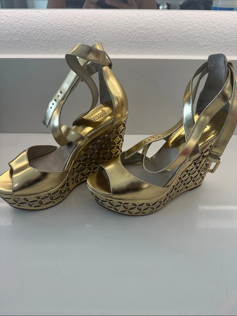 Michael Kors Metallic Gold Strappy Platform Sandals